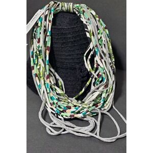New With Tag Dona Bela Shreads Designer Scarf Green Gray White Fabric Unique